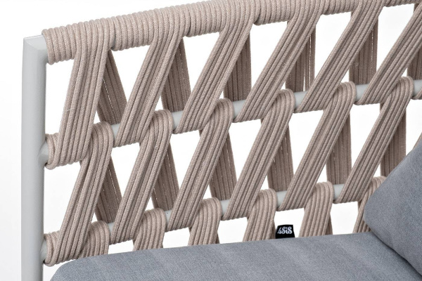 Кресло из роупа, Диего, каркас алюминий светло-серый муар, роуп бежевый круглый, ткань светло-серая