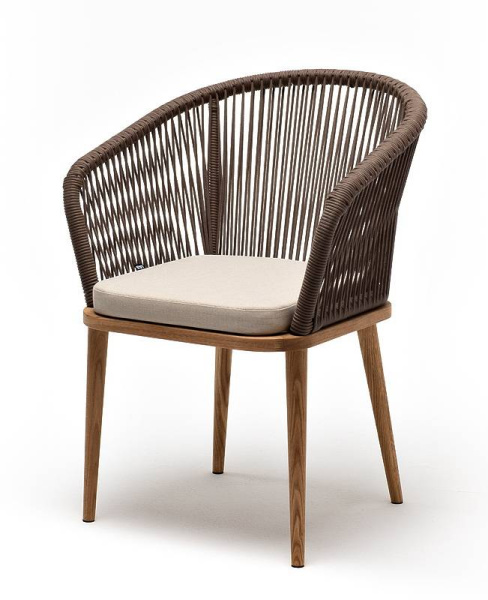 Стул из роупа, Марсель, основание дуб, роуп коричневый круглый, ткань бежевая