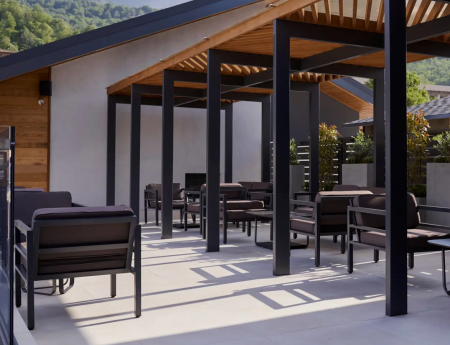 Кресло Эстелья, каркас алюминий темно-серый муар, ткань темно-серая