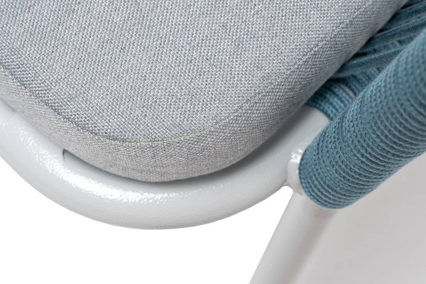 Стул из роупа, Лион, каркас - сталь светло-серый муар, роуп бирюзовый круглый, ткань светло-серая