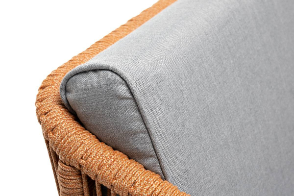 Кресло из роупа, Канны, каркас алюминий светло-серый муар,роуп оранж меланж круг.,ткань светло-серая