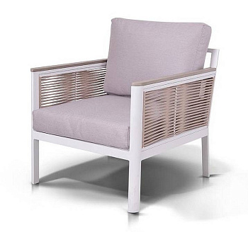 Кресло из роупа садовое, Сан Ремо, каркас алюминий белый, роуп бежевый, ткань бежевая