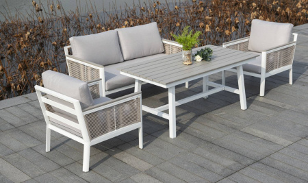 Стол обеденный из ДПК, Сан Ремо, каркас алюминиевый цвет: бежевый