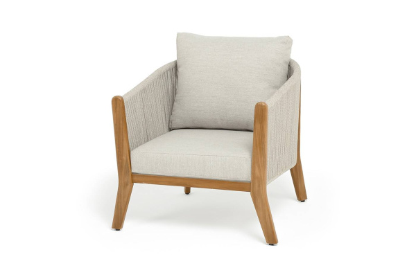 Кресло из роупа, Сидней, основание тик, каркас алюминий бежевый, роуп бежевый, ткань бежевая