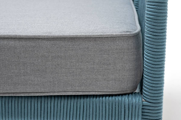 Кресло из роупа, Канны, каркас алюминий светло-серый муар, роуп бирюзовый круглый,ткань светло-серая