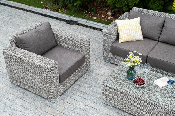 Кресло плетеное из искусственного ротанга, Боно, с подушками серый