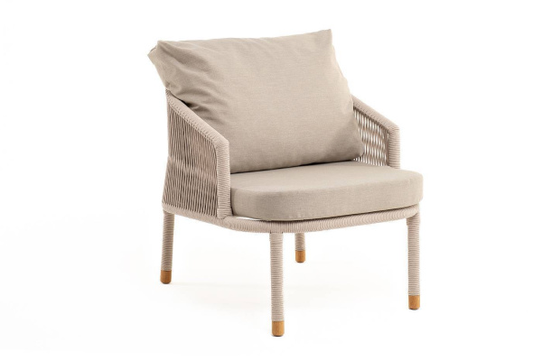 Кресло из роупа, Верона, каркас алюминий белый муар, роуп бежевый круглый, ткань бежевая