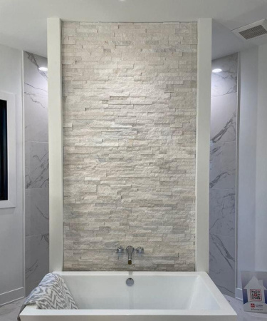 Кварцит, 3D панель из камня, 600х150 мм, Classic White Quartz, 8 шт/уп