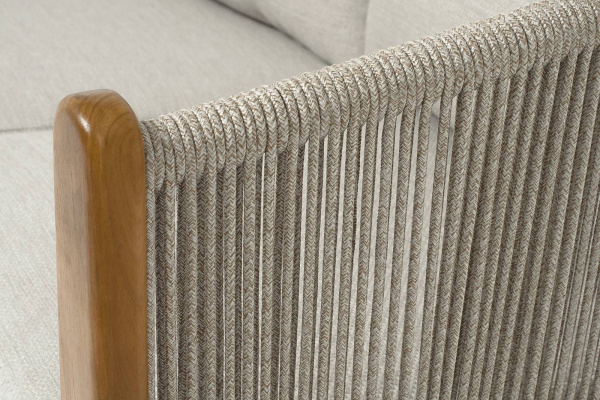 Диван 2-местный из роупа, Сидней, основание тик, каркас алюминий бежевый, роуп бежевый, ткань бежева