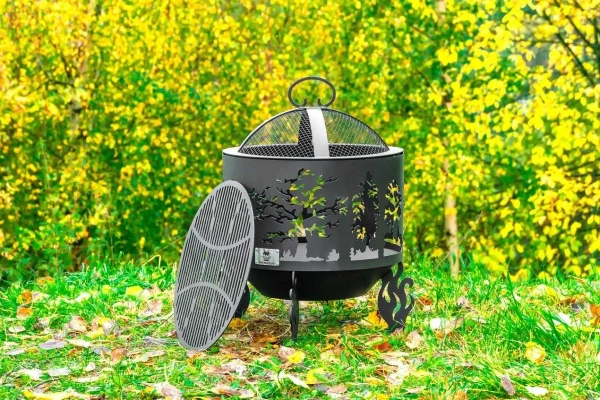 Костровая чаша на трубчатых ножках, Ø500, H=490 мм, "Деревья"