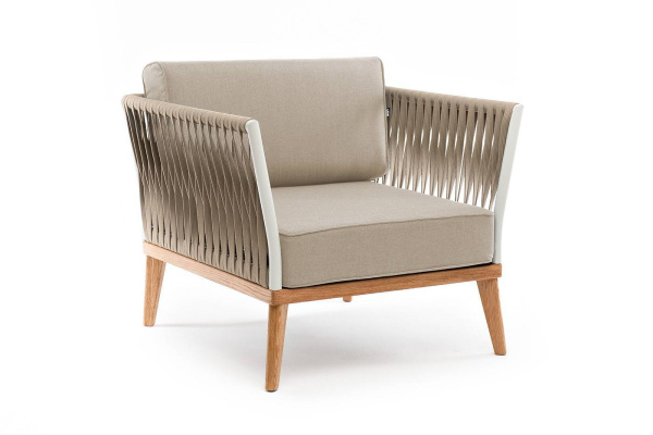 Кресло из роупа, Касабланка, основа дуб,карк алюми светло-серый муар,роуп серо-коричневый, ткань беж