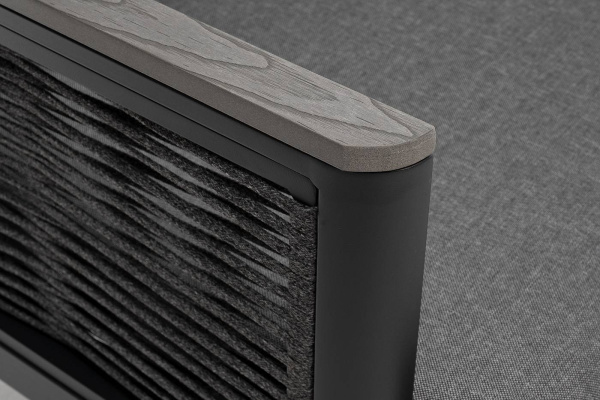 Диван 2-местный из роупа, Сан Ремо, каркас алюминий темно-серый, роуп серый, ткань серая