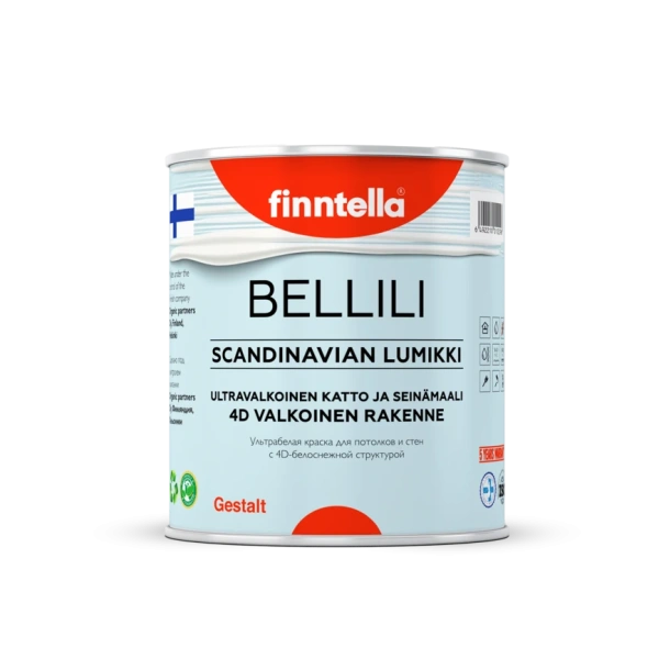 Краска Finntella, Bellili, для потолка с 4D глубоко-матовой белизной, уп. 2.7 л колеровка