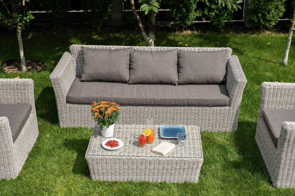 Диван 3-местный из искусственного ротанга, Капучино бежевый