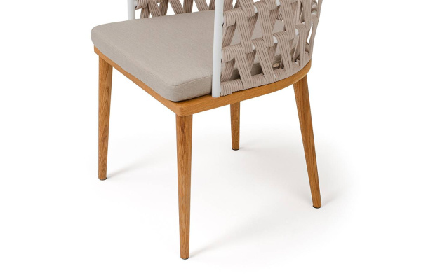 Стул из роупа, Диего, осн. дуб, каркас - сталь белый муар, роуп бежевый круглый, ткань бежевая