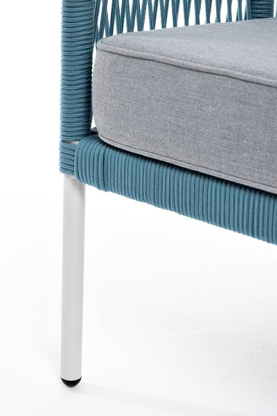 Диван 2-местный из роупа, Канны, карк алюм светло-серый муар, роуп бирюзовый круг, ткань св. серая