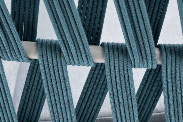 Диван 2-местный из роупа, Диего, каркас алюм светло-серый муар, роуп бирюза круг, ткань светло-серая