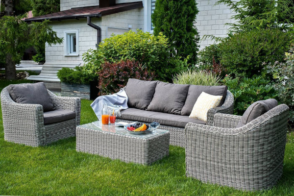 Кресло плетеное из искусственного ротанга гиацинт, Фабриция, цвет: серый