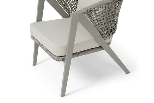 Кресло из роупа, Амстердам, каркас алюминий, роуп серый круглый, ткань бежевая