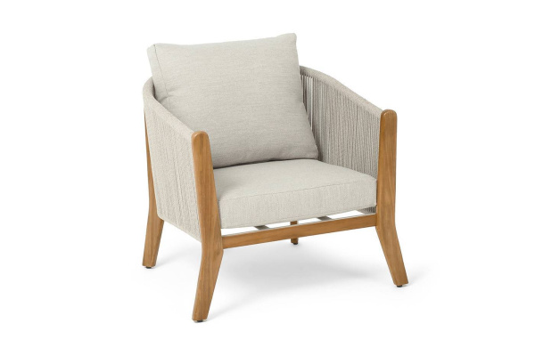 Кресло из роупа, Сидней, основание тик, каркас алюминий бежевый, роуп бежевый, ткань бежевая