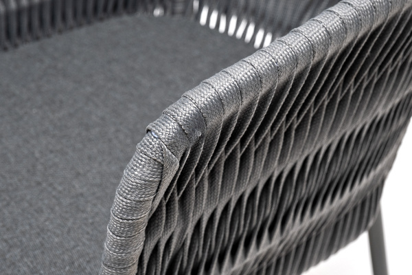 Стул из роупа /колос/, Бордо, каркас алюминий темно-серый муар, роуп серый 15 мм, ткань темно-серая