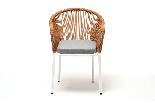 Стул из роупа, Лион, каркас алюминий светло-серый муар, роуп оранжевый меланж круглый, ткань бежевая