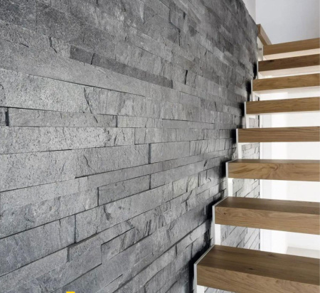 Кварцит, 3D панель из камня, 600х150 мм, Natural Silver Grey