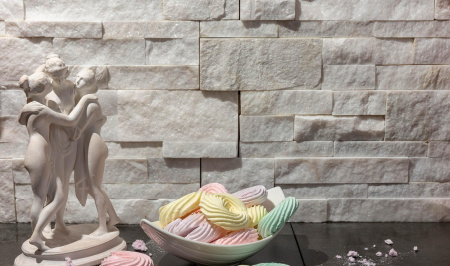 Кварцит, 3D панель из камня, 350х180 мм, Modern White Quartz