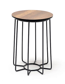 Стол журнальный из HPL, Эквадор, Ø 40 см, H 55 см, каркас алюминий темно-серый муар, цвет столеш дуб