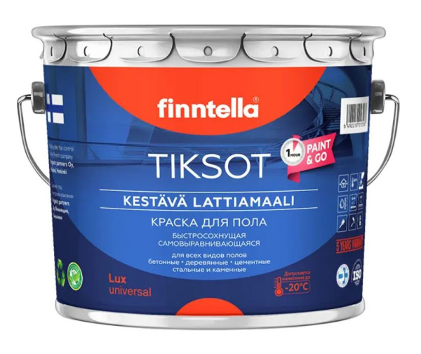 Краска Finntella, Tiksot, для пола уретан-алкидная полуглянцевая блеск 40, уп. 0.9 л колеровка