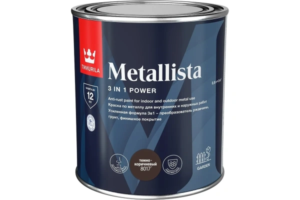 Краска по ржавчине Tikkivala Metallista, глянцевая, база А, уп 0.8 л Цвет: темно-коричневый