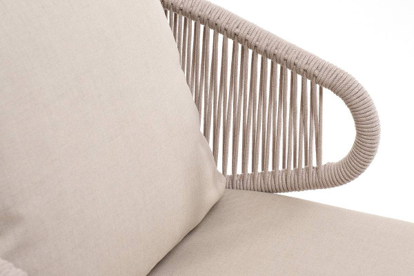 Кресло из роупа, Милан, каркас алюминий белый муар, роуп бежевый круглый, ткань бежевая 035