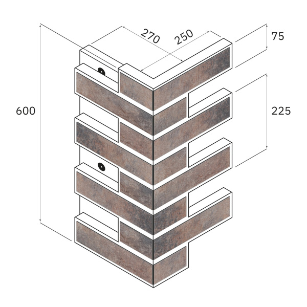 Термопанель угловая Европа с плиткой Keramin, 250х250х600 мм, 80 мм ППС, гладкий, цвет: Орегон 4