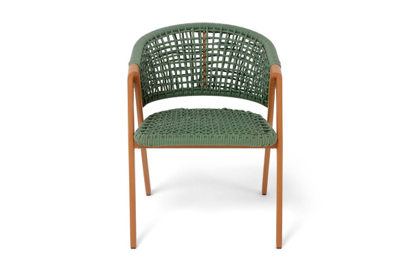 Стул из роупа, Амстердам, каркас алюминий, роуп зеленый круглый, ткань зеленая