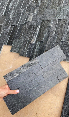 Кварцит, 3D панель из камня, 350х180 мм, Modern Black Quartz