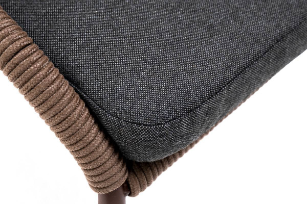 Стул из роупа, Милан, каркас алюминий коричневый муар, роуп коричневый круглый, ткань темно-серая