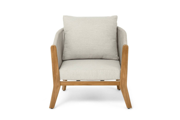 Кресло из роупа, Сидней, основание тик, каркас алюминий бежевый, роуп бежевый, ткань бежевая