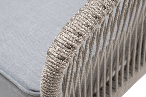 Кресло из роупа, Канны, каркас алюминий светло-серый муар,роуп серый меланж круг.,ткань светло-серая