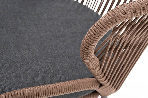 Стул из роупа, Милан, каркас алюминий серый муар, роуп коричневый круглый, ткань темно-серая