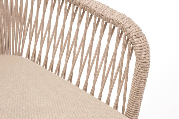 Стул из роупа, Лион, каркас - сталь белый муар, роуп бежевый круглый, ткань бежевая