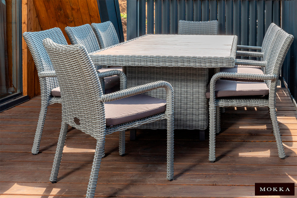 Стол обеденный Mokka Bella, из искусственного ротанга, 170х100 см цвет: серый