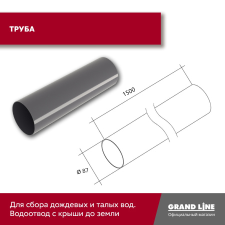 Комплект водосточной системы Классика 120 ПВХ Grand Line, 6 м/3м, графит