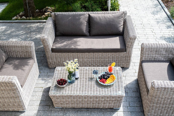 Диван 2-местный из искусственного ротанга, Капучино бежевый