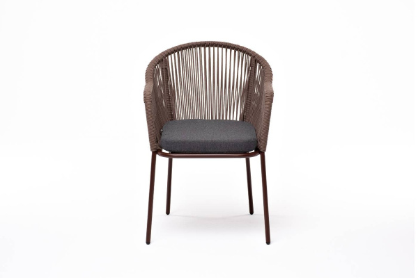 Стул из роупа, Лион, каркас - сталь коричневый муар, роуп коричневый круглый, ткань темно-серая