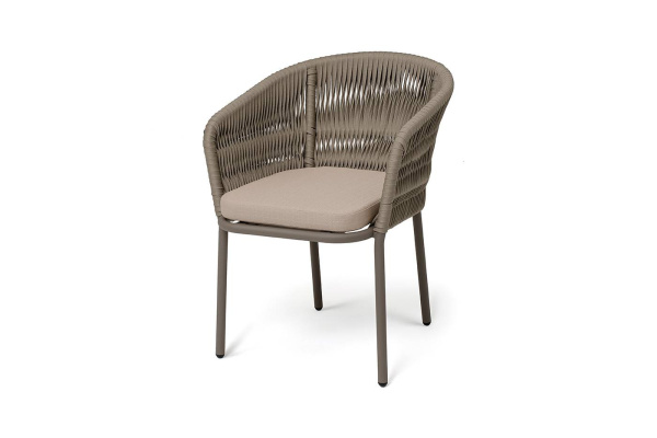 Стул из роупа /колос/, Бордо, каркас алюминий бежево-серый, роуп серо-коричневый 23мм, ткань беж