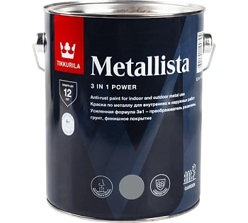 Краска по ржавчине Tikkivala Metallista, глянцевая, база А, уп 0.8 л Цвет: серебристый