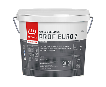 Краска интерьерная Tikkivala Prof Euro 7, стойкая к мытью, матовая, база А, уп 9 л Цвет: колеровка