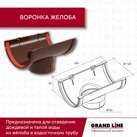 Комплект водосточной системы Классика 120 ПВХ Grand Line, 6 м/3м, шоколадный