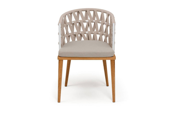 Стул из роупа, Диего, осн. дуб, каркас - сталь белый муар, роуп бежевый круглый, ткань бежевая