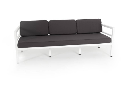 Диван 3-местный, Эстелья, алюминиевый каркас белый муар, ткань темно-серая